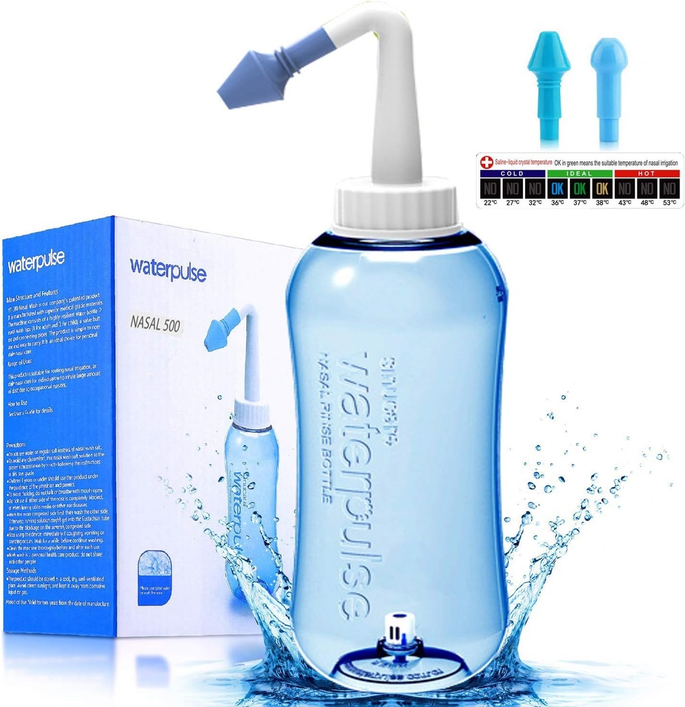 Darate Neti Pot Sinus Rinse Butelka, Pralka do nosa Ciśnienie płukania Nasal Nasal Nassation dla dorosłych i dzieci BPA Free z termometrem Sticker (500ML)