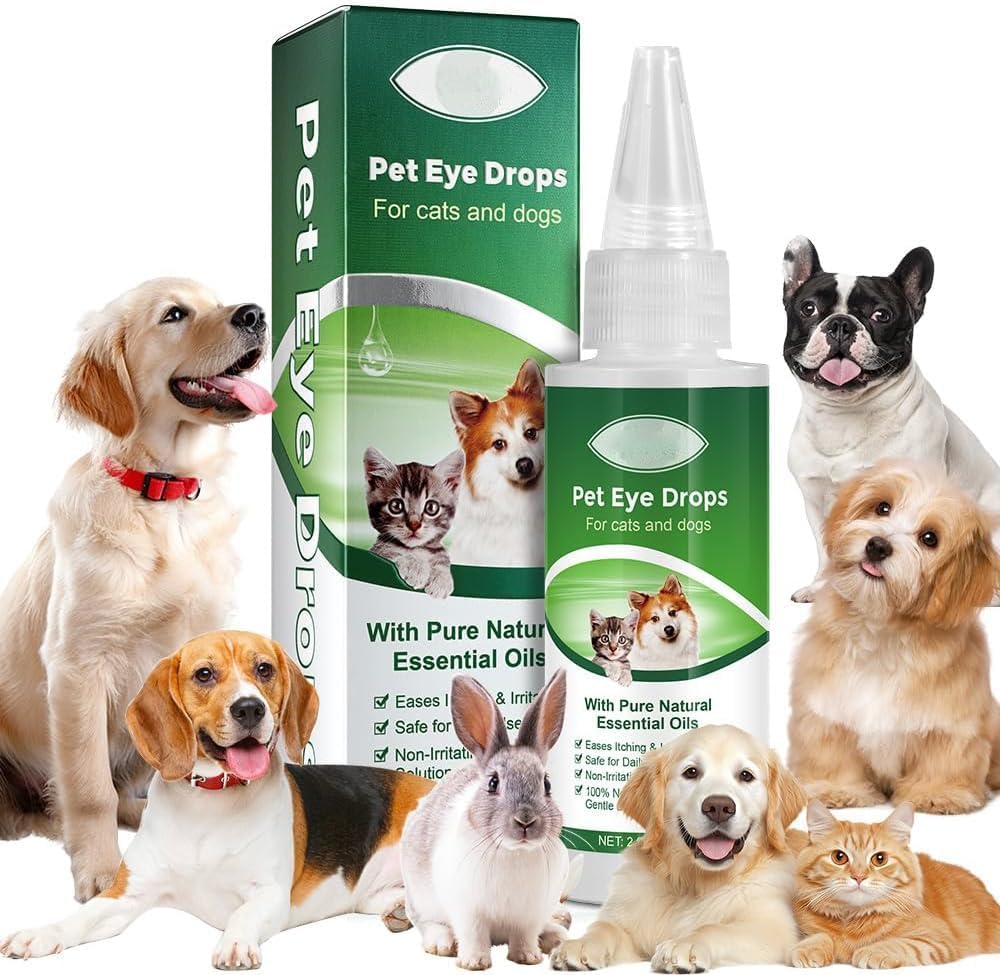 AIQIUSHA Dog Eye Drops 60ML for All Animal Eye Wash, Pomaga złagodzić Pink Eye & Alergy Symptom, Łagodzi swędzenie i podrażnienie, z Czystych naturalnych olejków esencjalnych 100% Naturalne, bezpieczne, Delikatne i nietoksyczne
