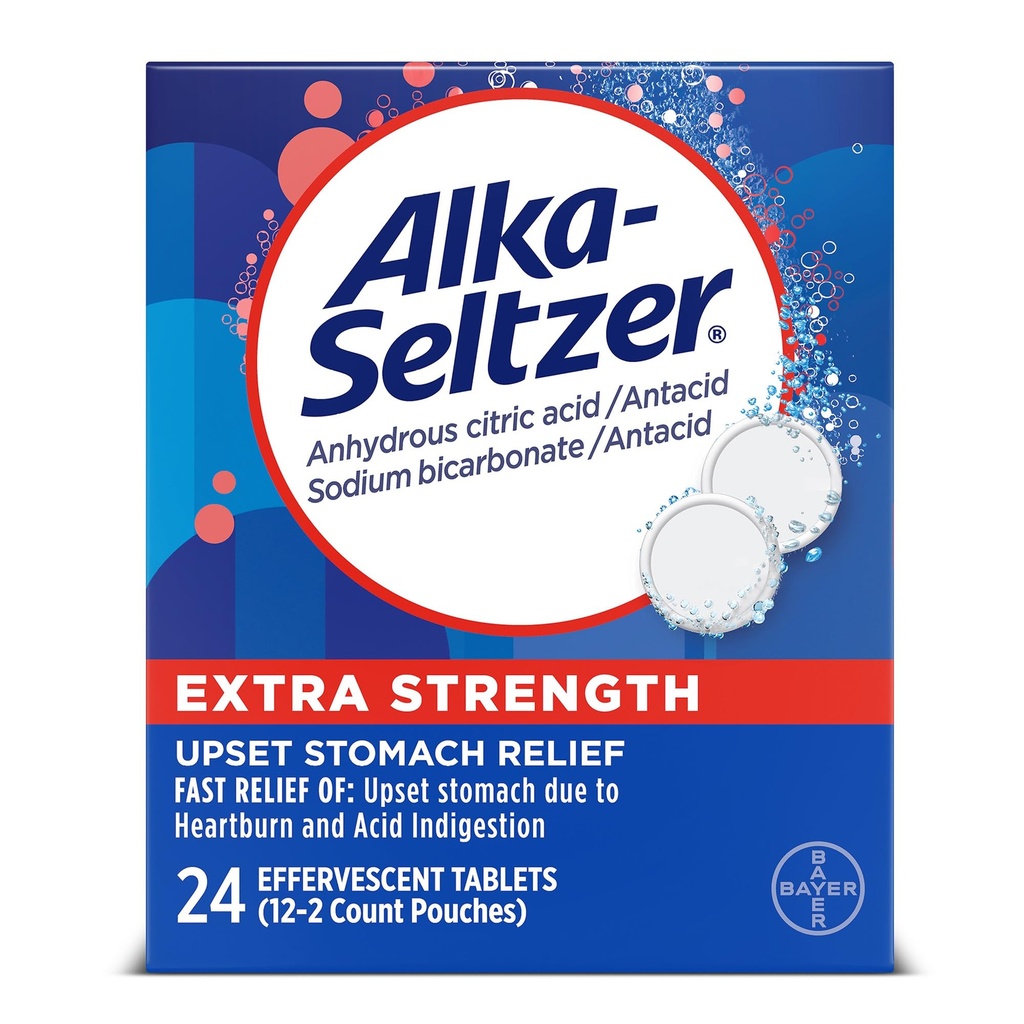 Alka- Seltzer Dodatkowa siła Heartburn Relief Effermuscent Antacid Tablets, Szybka niestrawność Relief, 24 Ct