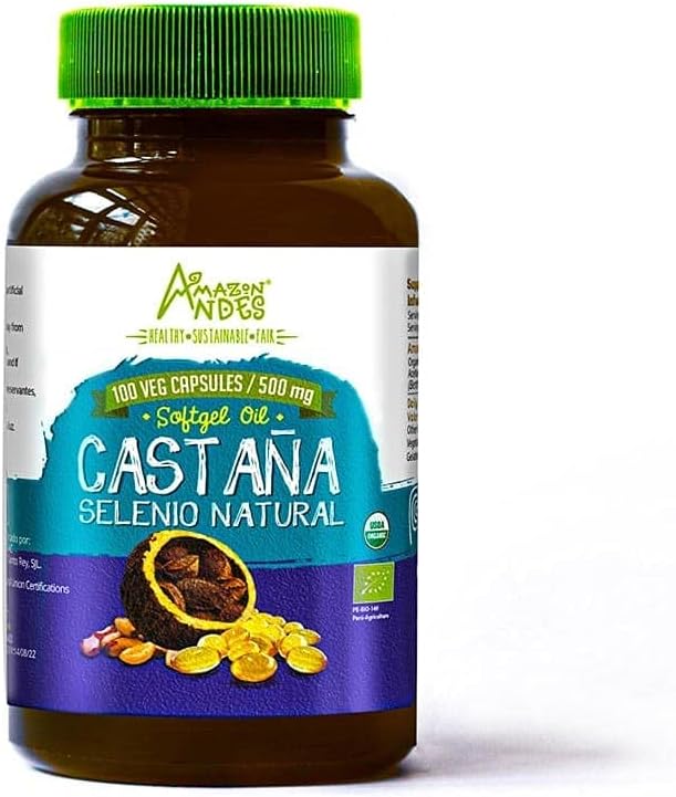   Andes Brazil Nuts Oil Capsules - Rich Source of Selenium & Zinc - Recap Hormonal Effect - Vegan, Non-GMO, Gluten-Free & Fairly Traded - 100 Softgel Pills (500mg) - USDA Certified - Made in Peru