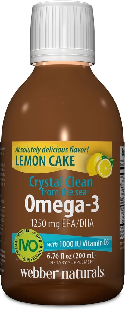 Webber Naturals Crystal Clean z Morza Omega-3 z witaminą D3, ciasto cytrynowe, 6.67 Płynna uncja