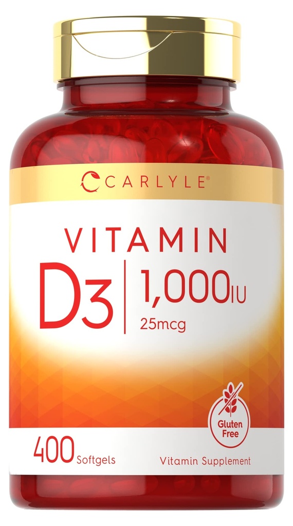Witamina Carlyle D3 1000IU 124; 400 Softgeli 124; Wysoka potencja 124; Nie GMO & Gluten