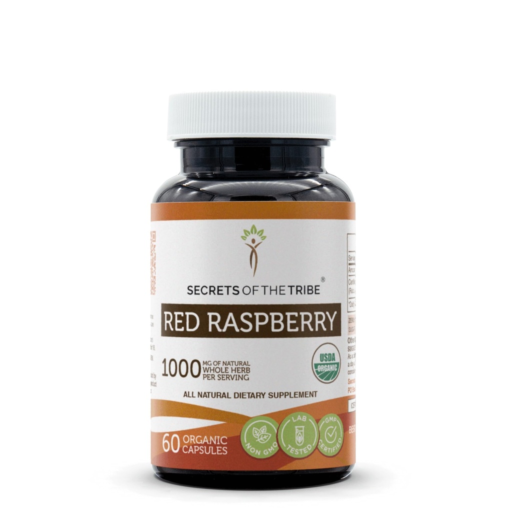 Tajemnice Tribe Red Raspberry USDA Kapsułki organiczne 124; Certified Organic Vegetarian kapsułki, Herbal Dietary Supplement Supplement 124; Rubus idaeus Dried Leaf (60 Count)