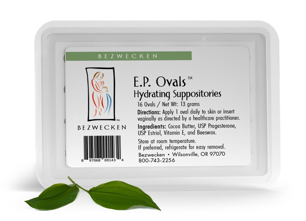 Bezwecken E.P. Ovals - 16 Owalne Supposerie - Profesjonalnie przygotowane do łagodzenia suchości pochwy u kobiet menopauzalnych - Unikalny Mieszanka Progesteron & Estriol - Naturalne smarowanie pochwy