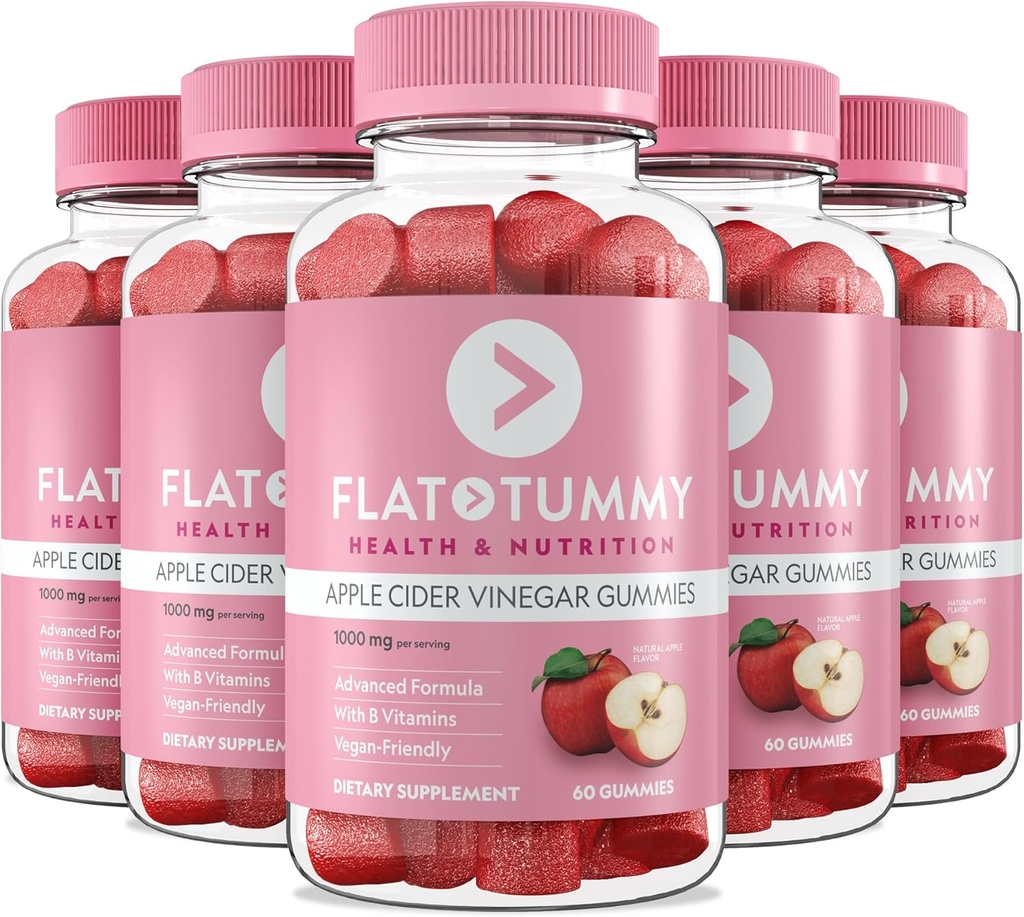 Gumki z owoców jabłkowych, 60 Count (5 Pack) - ACV Gummies, Detox, Support Gut Health - Vegan- Friendly, Non-GMO - Buraki i Granaty Superfood proszki, Witaminy B6, B9 & B12