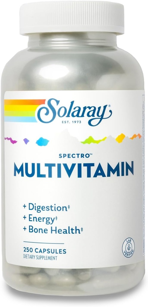SOLARAY Spectro Multivitamina z żelazem - Witamina wieloskładnikowa z wapniem, magnezem, energetyzującymi zieleniami, ziołami i enzymami pokarmowymi - Przeżywanie, Energia i wsparcie dla zdrowia kości (41 Serv, 250 CT)