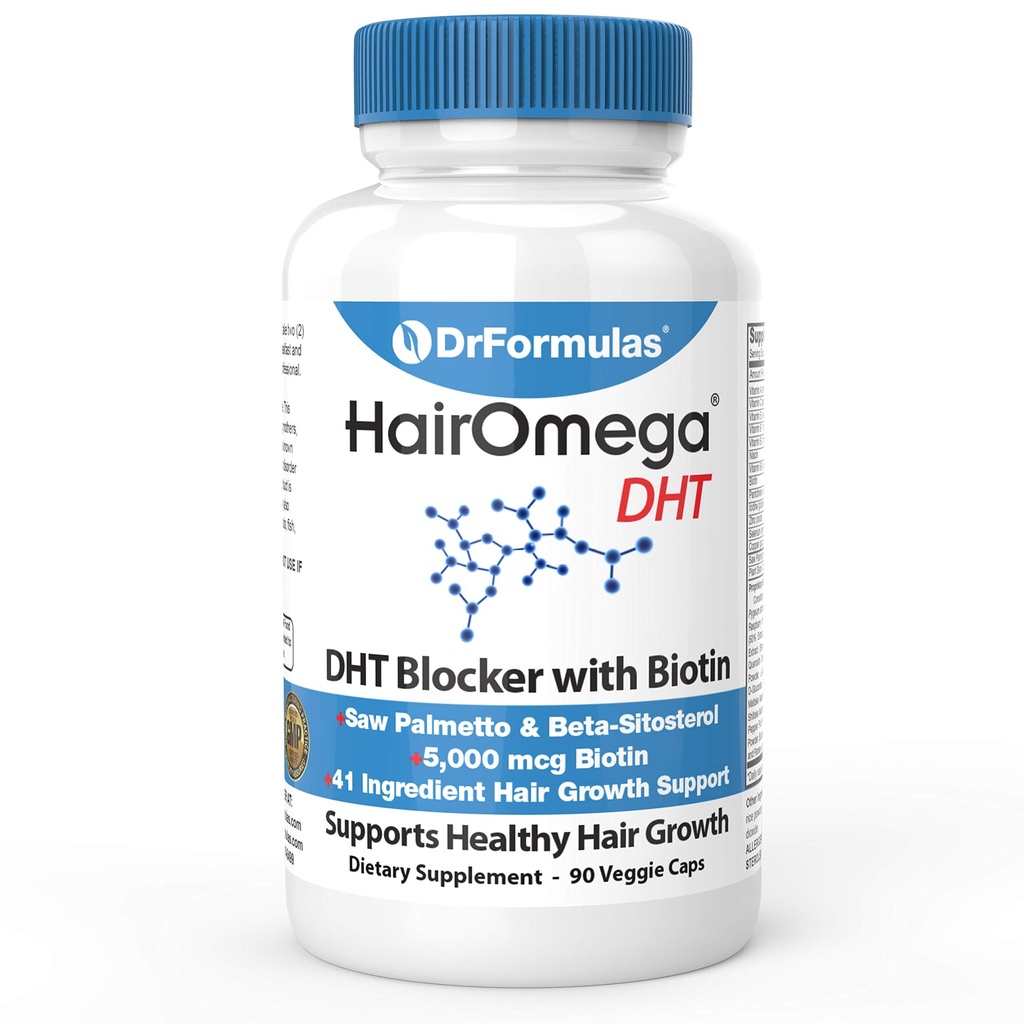DHT Blocker dla mężczyzn i kobiet 124; HairOmega Advanced Hair Growth Supplements z Biotin 5000 μg 124; Hair Loss Vitamin Pills, 45 Day Supply