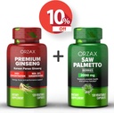 ORZAX Ginseng, 30% Ginsenozydy 120 Kapsułki wegetatywne i Piła Palmetto 2000 mg 120 Kapsułki warzywne, Bundle