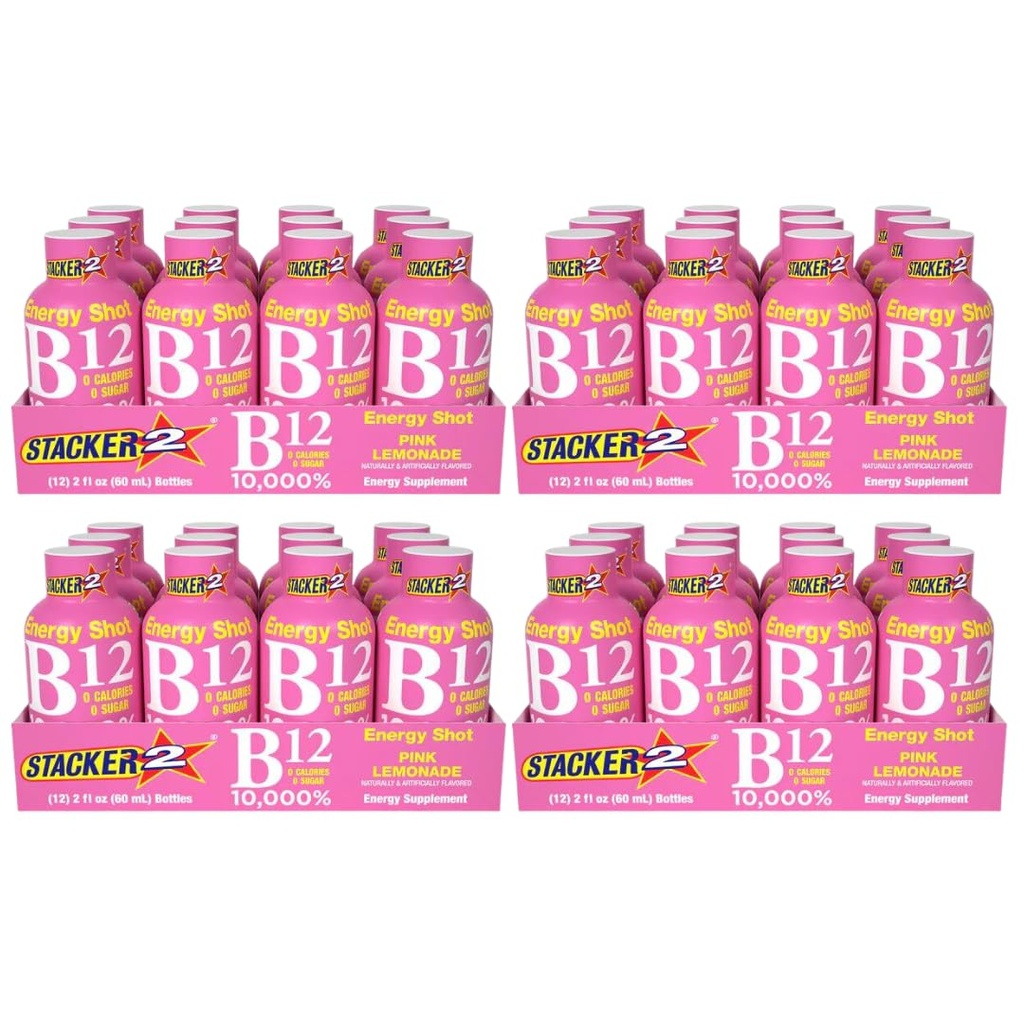 Stos 2 Pink Lemoniada B12 Energy Shot, 2oz (Opakowanie po 48)