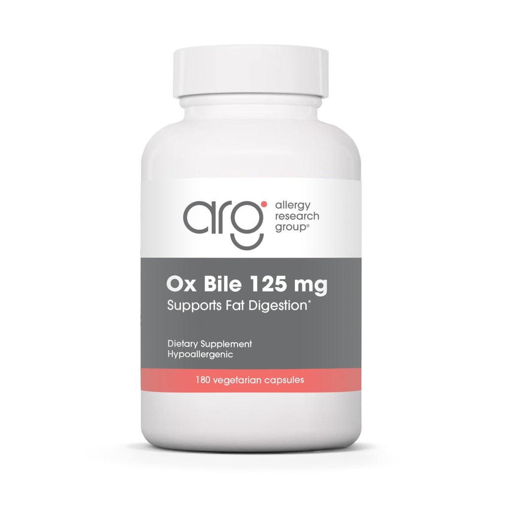 Alergia Research Group Ox Bile 125 mg - Ox Bile Suplementy dla pęcherzyka żółciowego, Digestive Enzymes dla wątroby, Tłuszcz wsparcia trawienia, dla mężczyzn i kobiet, Formuła hipoalergiczne - 180 Vegicaps