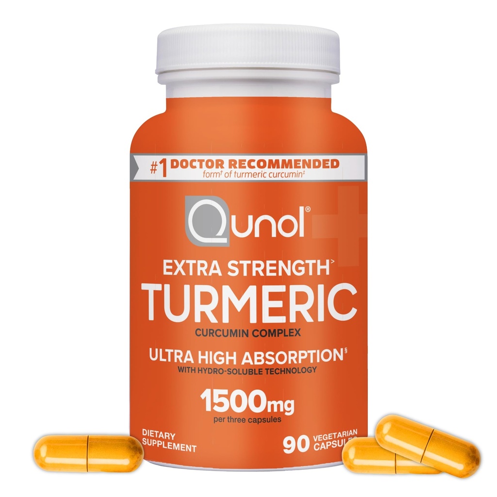 Kurkumina Turmerowa Kapsułki, Qunol z Ultra Wysoka Wchłanianie 1500mg, Wsparcie wspólne, Suplement diety, Dodatkowa siła, 90 Kapsułki wegetariańskie