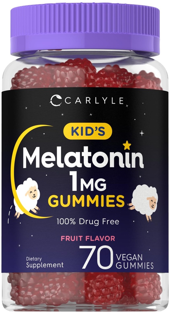 Carlyle Kids Melatonin Gummies ↓ 124; 1 mg 70 Hrabia ↓ 124; Fruit Flavor Gummy ↓ 124; Vegan, Non-GMO, Gluten Free