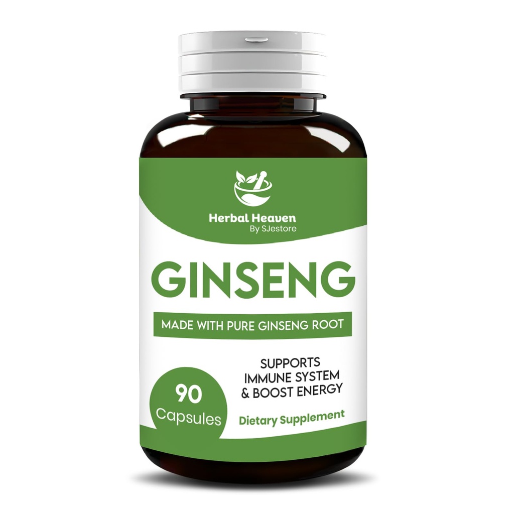 Herbal Heaven Natural Energy and Focus Ginseng kapsułki 90 Licz na witalność i Wellness - 100% Formuła ziołowa
