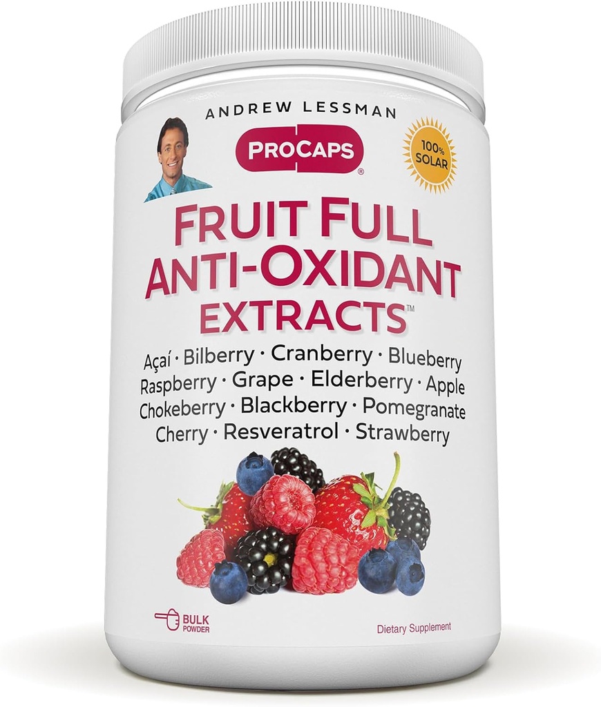 ANDREW LESSMAN Fruit Full Anti- Oksydant Ekstrakty Proszek 600 Sługi - 14 Naturalne Ekstrakty Owoców i Jagód. Bilberry, Żurawina, Nasiona winorośli, Grapegranat, Resveratrol i więcej.