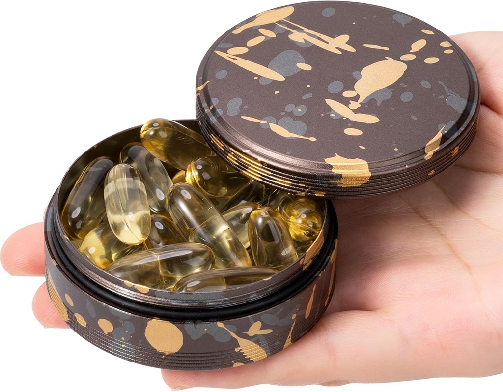 Skrzynia na torebkę i kieszeń - Metal Daily Pill Box for Travel, Przenośny wodoodporny Pill Organizer Single Medicine Container Holder na witaminy, Olej rybny, Suplementy