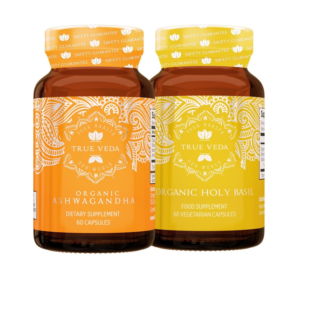 True Veda Mood Bundle USDA Organic Equipment 124; Multi- Award- Winning Equipment 124; Organic Ashwagandha KSM- 66 ® Equipment 124; Organic Holy Basil with Witamina B6