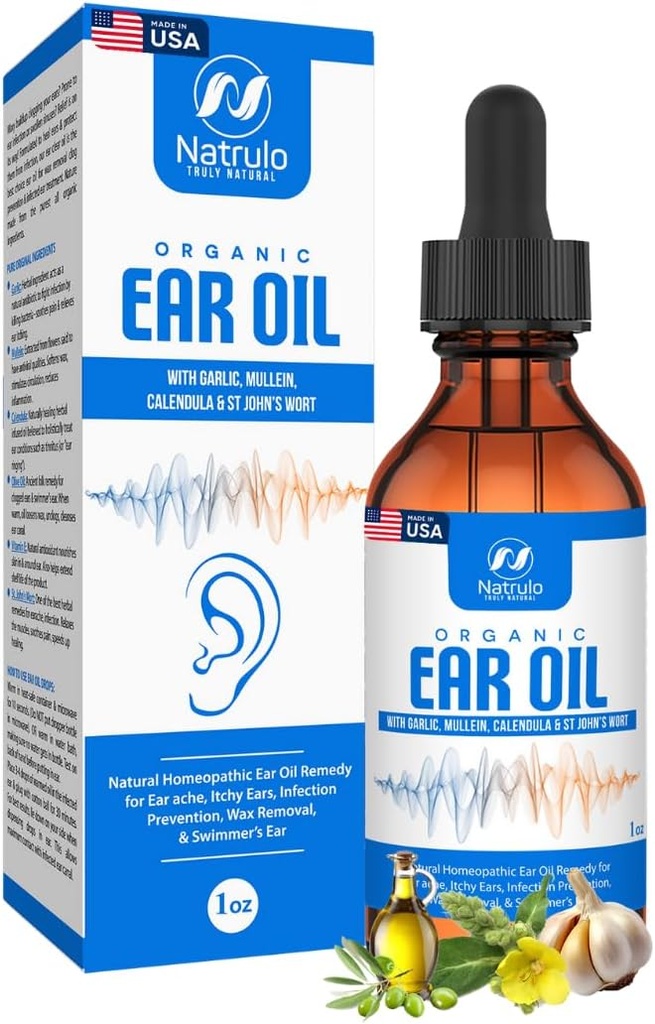 Organiczny olej do uszu na infekcję ucha - Naturalne krople do uszu na profilaktykę Earache, Pływak Uszy & Wax Usuwanie - Dzieci, Dorośli, Dziecko, & Pies Erache Remedy - z Mullein, Czosnek, Kalendula Made in USA