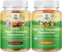 Grupa dzieci na bazie roślin Gummie multiwitaminowe - z witamin A, C, D3, E, B6 i B12, Cynk i jodu i Organic Kids Immune Support Gummies - Wegańska organiczna witamina D z witaminą C i cynku
