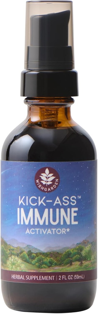 WishGarden Herbs Kick- Ass Immune Activator - Herbal Immunity Supplement Supplement dla dorosłych, Plant- Based Immune Booster & Immune Defense w / Echinacea & Goldenseal, Rapid Immunity Boost Formula, 2oz