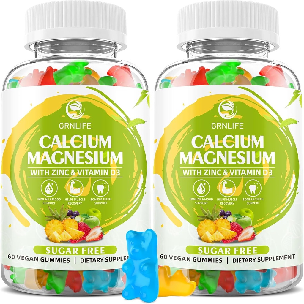 Suplement cynku z magnezem wapnia z witaminą D3, Gummeje wapnia bez cukru dla kobiet, Gummeje magnezu o dużej mocy dla kości i mięśni i zdrowia immunologicznego, Mieszane aromaty - 120
