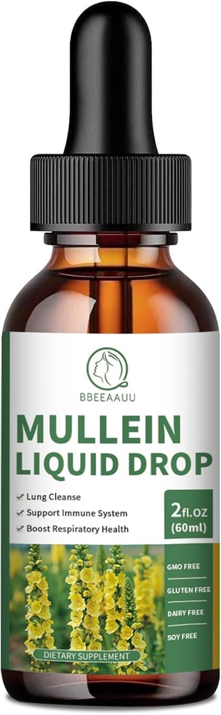 Mullein Drops for Lungs, Mullein Leaf Extract 1000MG dla układu oddechowego, immunologicznego i pokarmowego, z Quercetin, Marshmallow, Elderberry, Black Cmin Seed, Bromelain, Non-GMO, Vegan, 2 Fl Oz