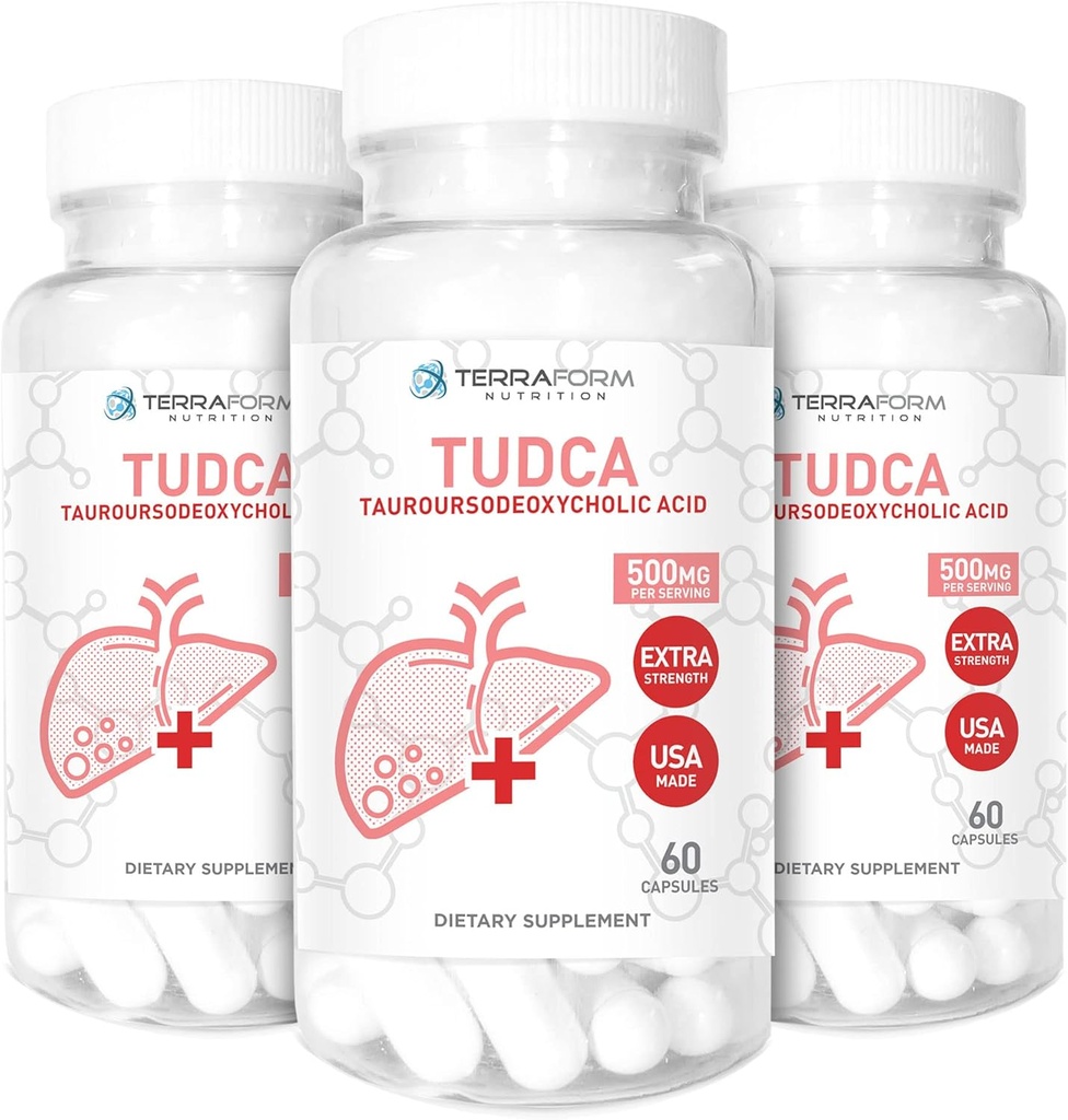 (3 opakowania) Terraform Pure TUDCA (Kwas tauroursodeoksycholowy) - 500 mg na Podawanie - Pure Liver Support & Health - 60 kapsułek