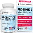 Dr Berg Probiotic Supplement (60 Billion CFU) - Pomaga złagodzić sporadyczne zaparcia, Biegunka, Gaz & Bloating * - Pre i Probiotyki dla zdrowia trawiennego - 30 Kapsułki probiotyczne