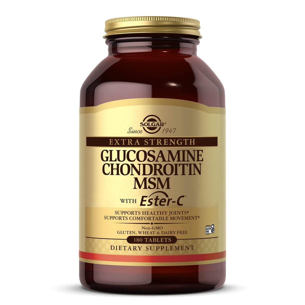 Solgar Extra Siła Glukozamina Chondroitin MSM w / Ester- C, 180 Tablets - Promotes Healthy Joints, Wspomaga Komfortowy Ruch & Formacja Kolagenowa - Non-GMO, Gluten No, Dairy No - 60 Sługi