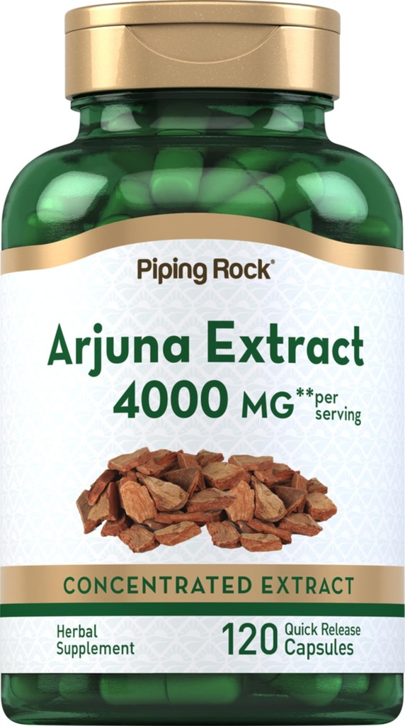 Ekstrakt Arjuna Piping Rock 124; 4000 mg 124; 120 Kapsułek 124; z Arjuna Bark Herb 124; Skoncentrowany suplement ziołowy 124; Non- GMO, Gluten Free