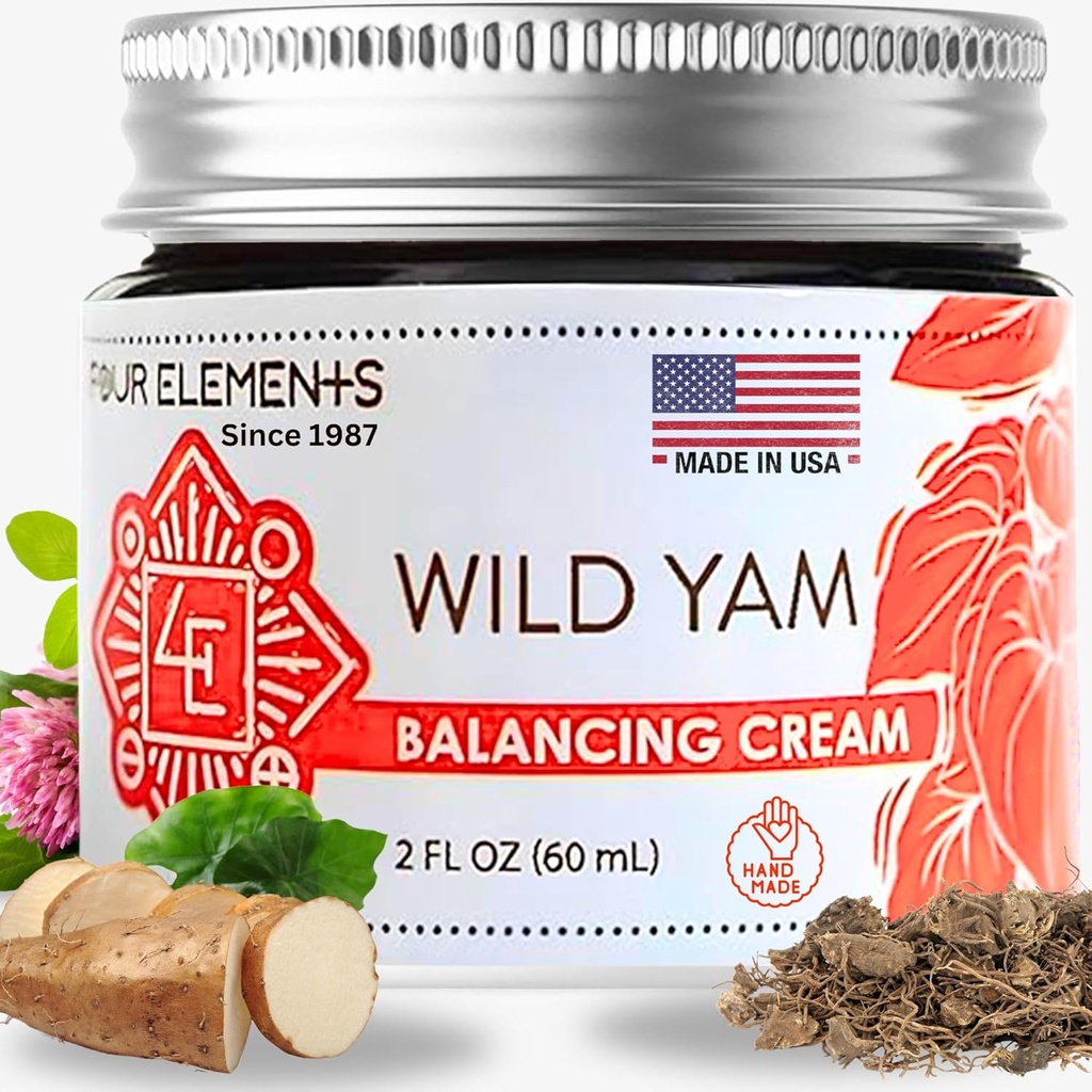 Cztery elementy 4E Wild Yam Balancing Cream, 2 OZ - 1 miejsce Zwycięzca w 2023 International Herb Symposium dla kremów i soli! Prouderly Farmed, Crafted and Packaged in WI, USA.