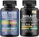 Sea Moss and shilajit Sea Moss Black Seed Oil Ashwagandha Ginger & shilajit rhodiola rosea panax Ginseng (120 Count)
