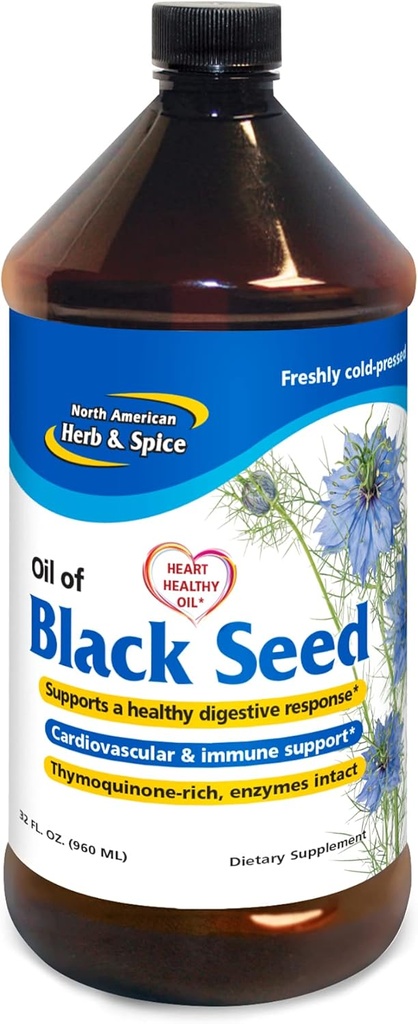 North American Herb & Spice Black Seed Oil - 32 fl. oz. - Kardiologiczne, Digestive & Immune Support - Non-GMO - 192 Służenie