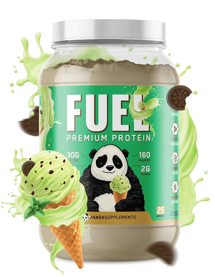 Pod ziemią Bio Labs Panda Paliwo Premium Serwatka proteinowa, Zhydrolizowane Kolagen, Kazeina, Probiotyki, Enzymy, Keto Friendly, Zwolnienie czasowe, 25 Służenia (2.5 Funt, miętowy czekoladowy śmietanka)