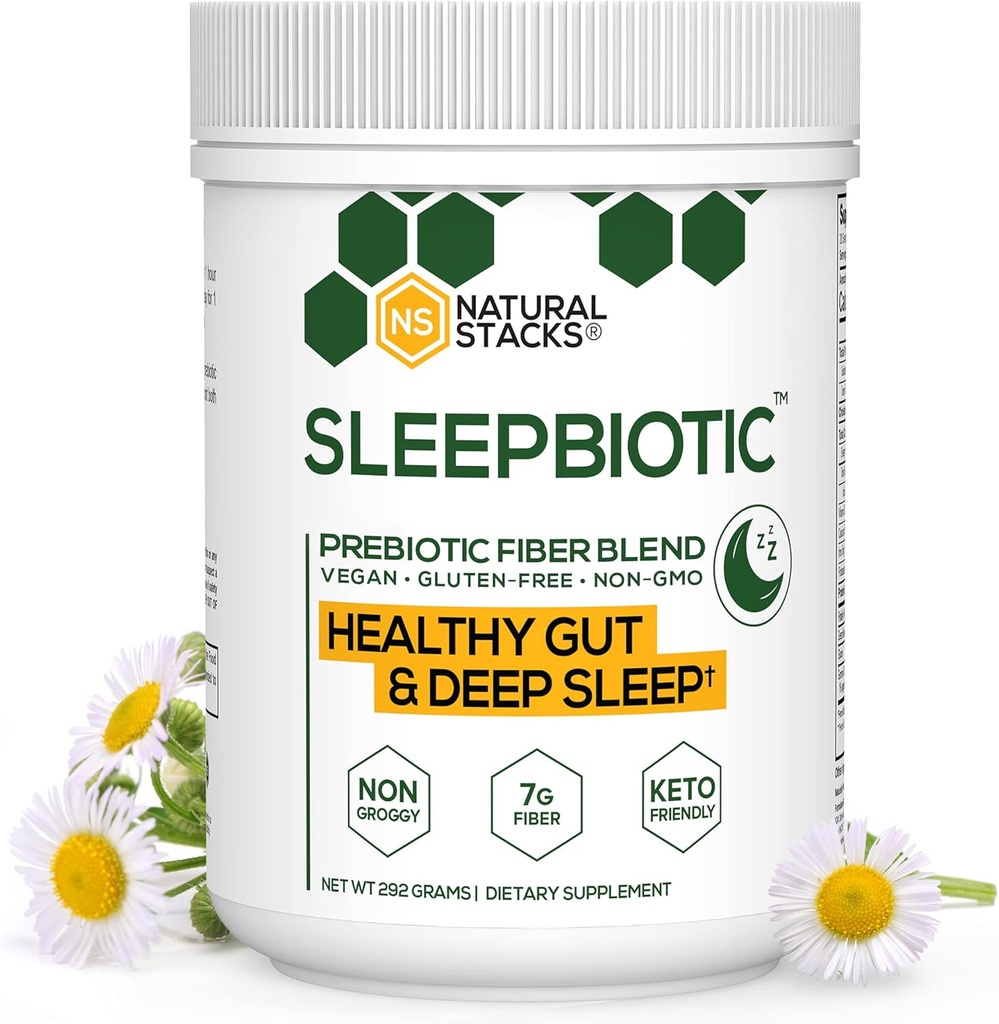 SleepBiotic Prebiotic Fiber Blend - Prebiotyczny Proszek Fiber w / Niemiecki Rumianek i Zielona Mąka Bananowa - Prebiotyczny Proszek Fiber Suplement do Zdrowego Gut 292g [20 Słupki]