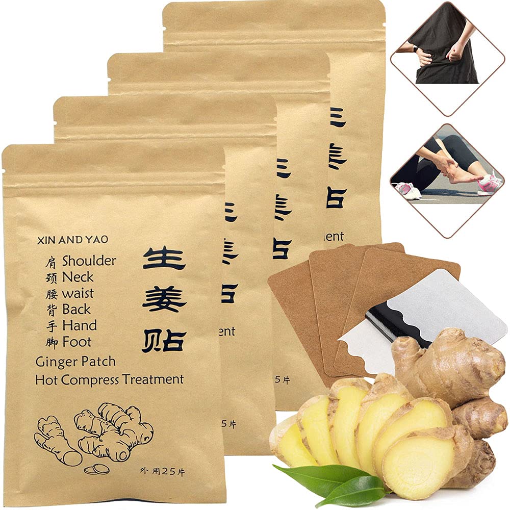 100szt. Self- Ogrzewanie Ginger Patch dla lymph, Promowanie krążenia krwi, Ulga bólowa dla Ramiona, Szyja, Waist, Back, Ręka, Stopa, Kolano & Joint, Bloating żołądka, Gorący Pad kompresji (12 * 8cm)