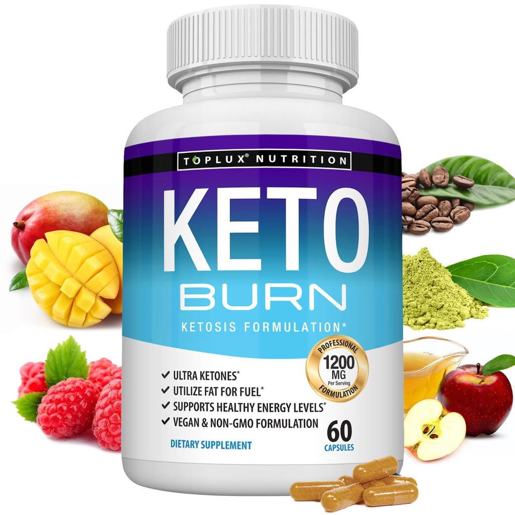 Toplux Keto Burn Pigułki Ketosis Utrata masy ciała - 1200 Mg Ultra Zaawansowany Naturalny Ketogeniczny spalanie tłuszczu Korzystanie Ketone Dieta dla mężczyzn Kobiety 60 Suplement kapsułki