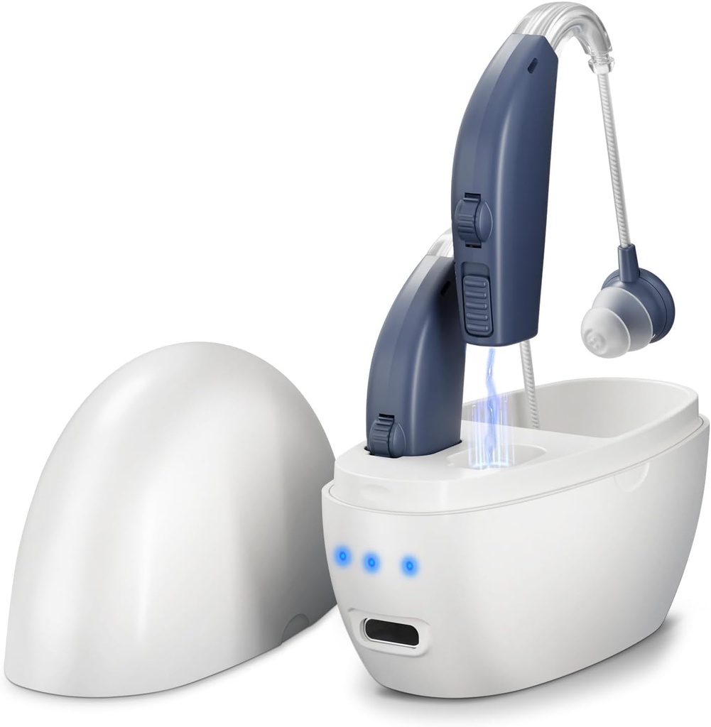 Słuchowy Pomocniczy (Para), Wzmacniacz słuchu dla seniorów i dorosłych, OTC Behind- The- Ear BTE Słuchowy, Digital PSAP Personal Sound Amplification, Volume Control & Noise Cancellation