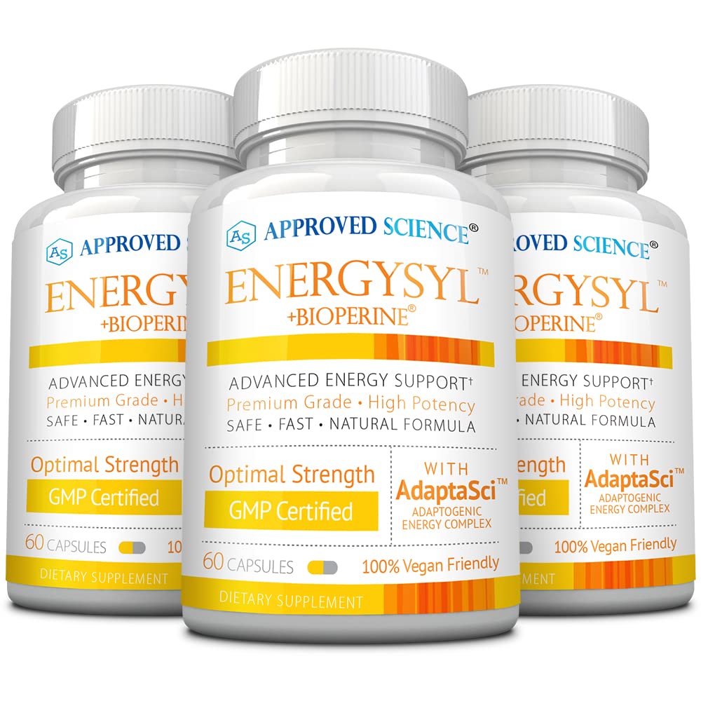 Zatwierdzone Science Energysyl - Kofeina Free - z Adaptogens, B Witaminy i Bioperine - 3 Miesiąc Dostawy - 180 Kapsułki