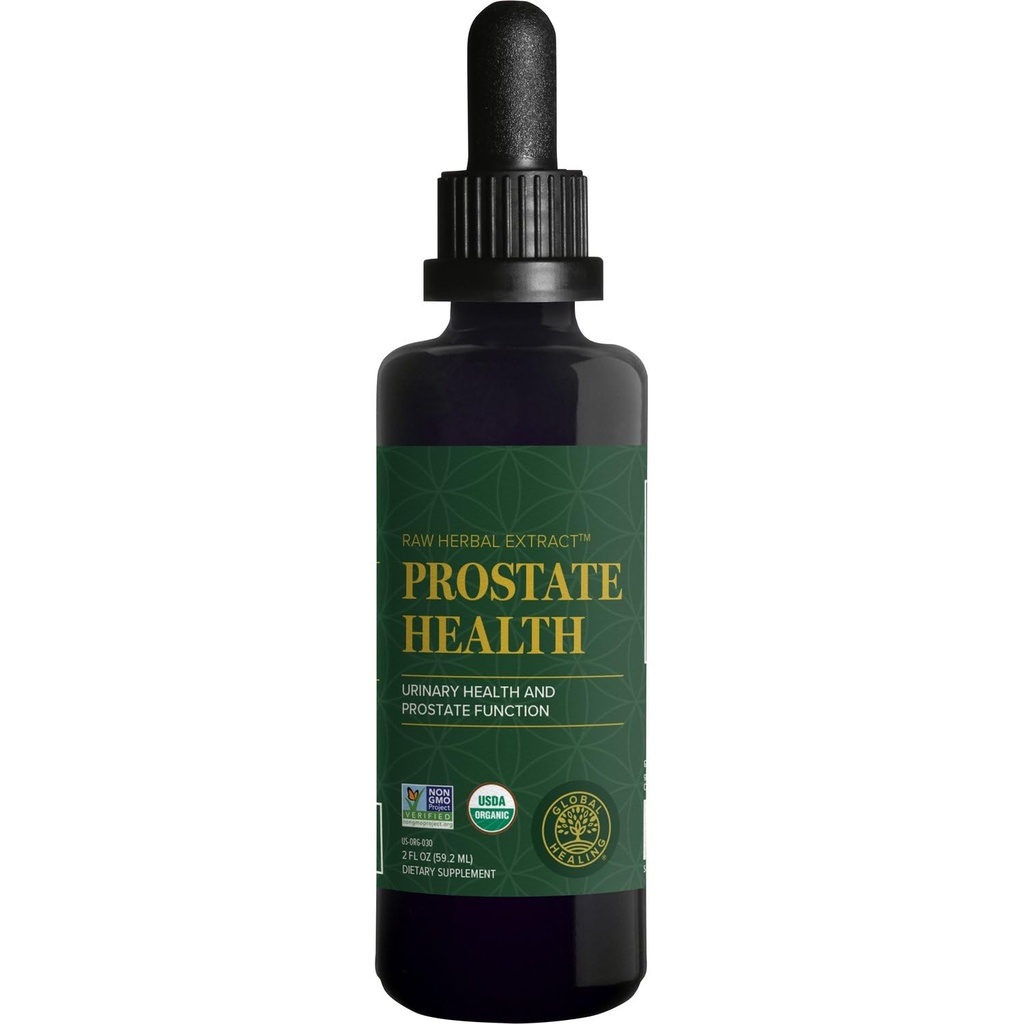 Global Healing Organic Prostate Health - Mens Health Supplement - Prostate Supplements Pomoc Kontrola pęcherza moczowego, Częste Urnation Relief Relief Redukuje Wycieczki łazienkowe - 2 Fl Oz