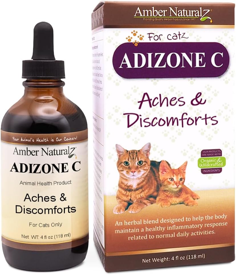 Amber NaturalZ Adizone C Suplement ziołowy dla kotów 124; wspomaga zdrową reakcję zapalną, sporadyczne zaburzenie komfortu i normalne wspólne działanie 124; Naturalna pomoc dla aktywnych i starszych felinów