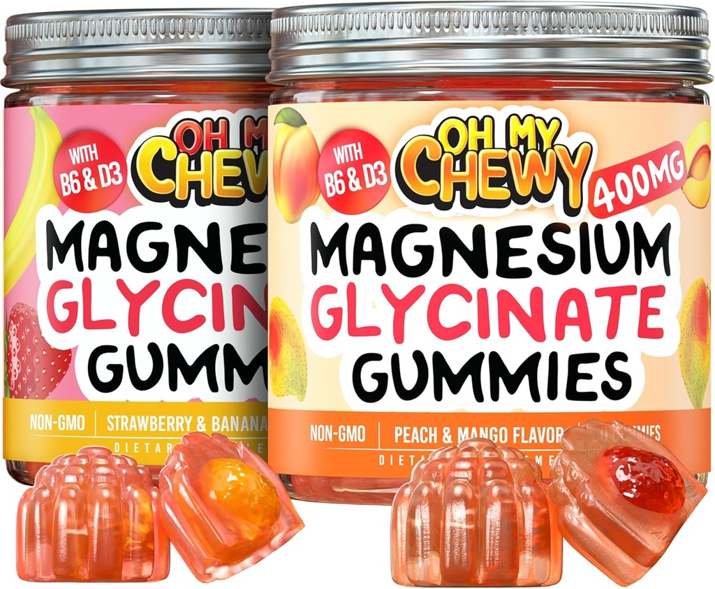 Magnezu Gummies Bundle - 2 butelki (60 butelek) - Banan truskawkowy i brzoskwinia Mango
