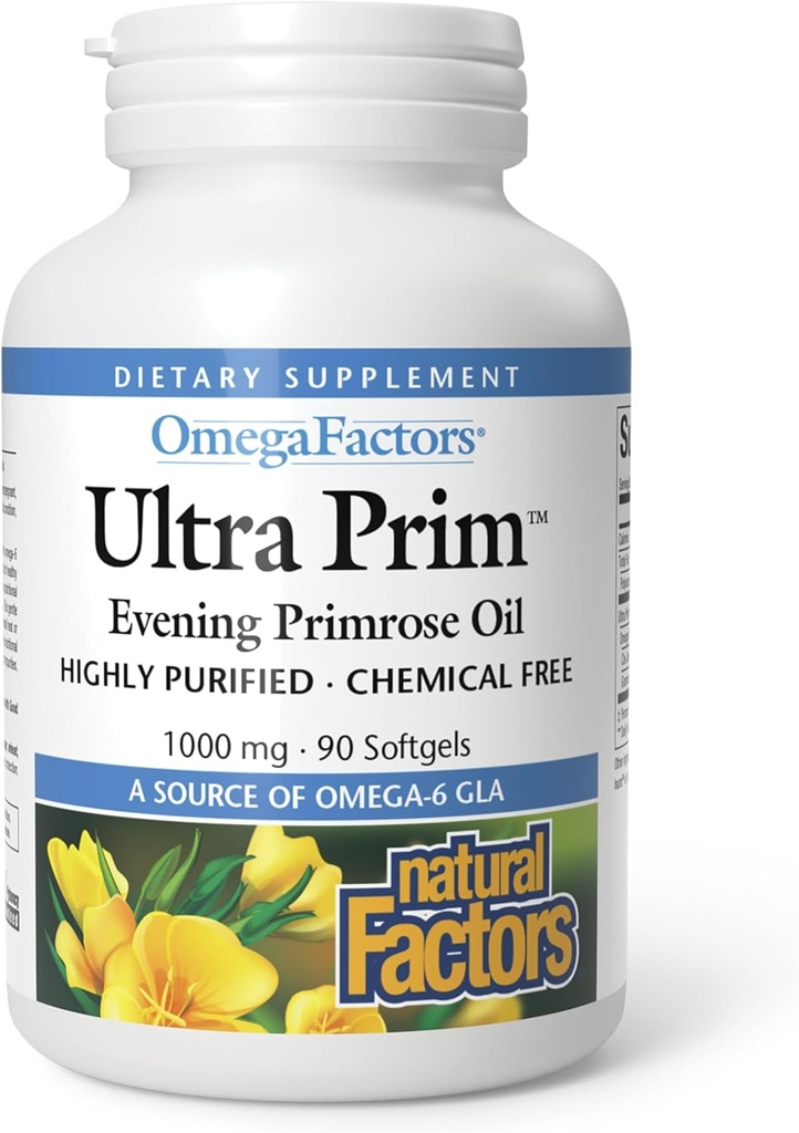 Naturalne czynniki Ultra Prim Wieczór Primrose Oil 1000mg, Naturalne źródło Omega- 6 GLA, 90 Softgels