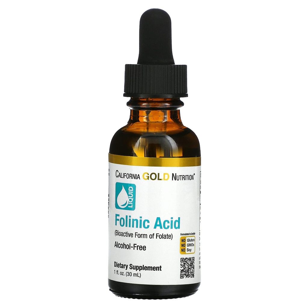 Kwas folinowy, bioaktywna postać folianu z folianu wapnia, wolny od alkoholu, 1 fl oz (30 ml)