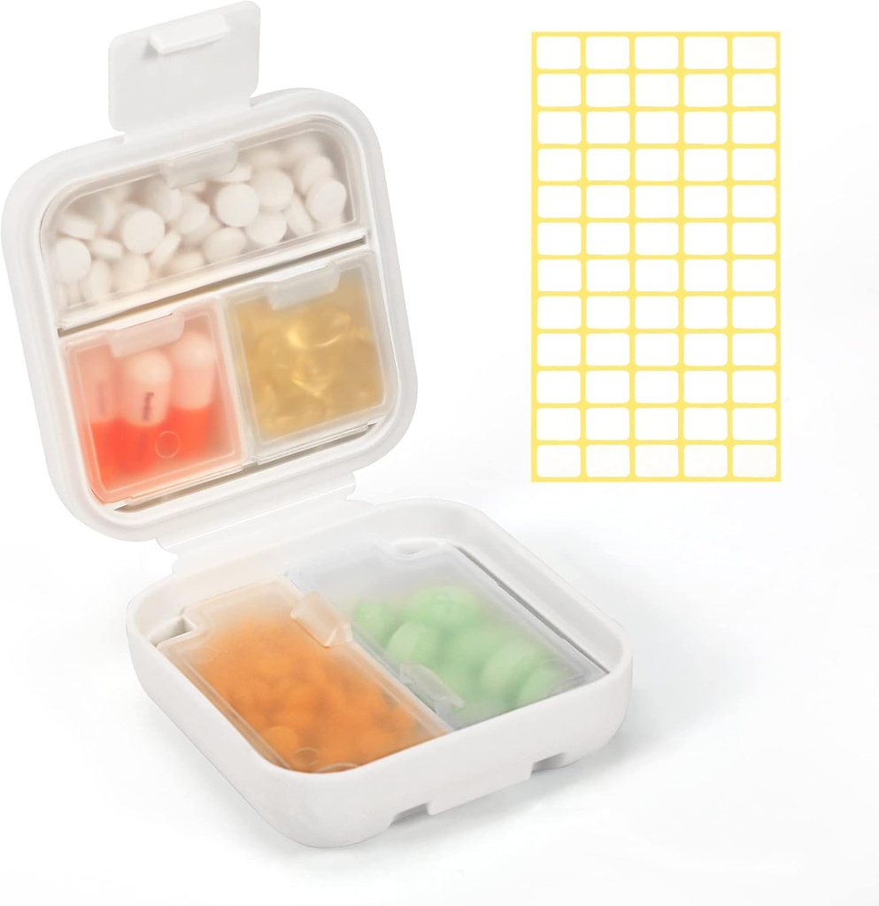 Dynippy Daily Pill Organizator 5 Komory Przenośne Wilgotny Dowód Mały Pill Case for Pocket Purse Travel Pill Box Przenośna medycyna Witamina Oil Holder Kontener (biały)