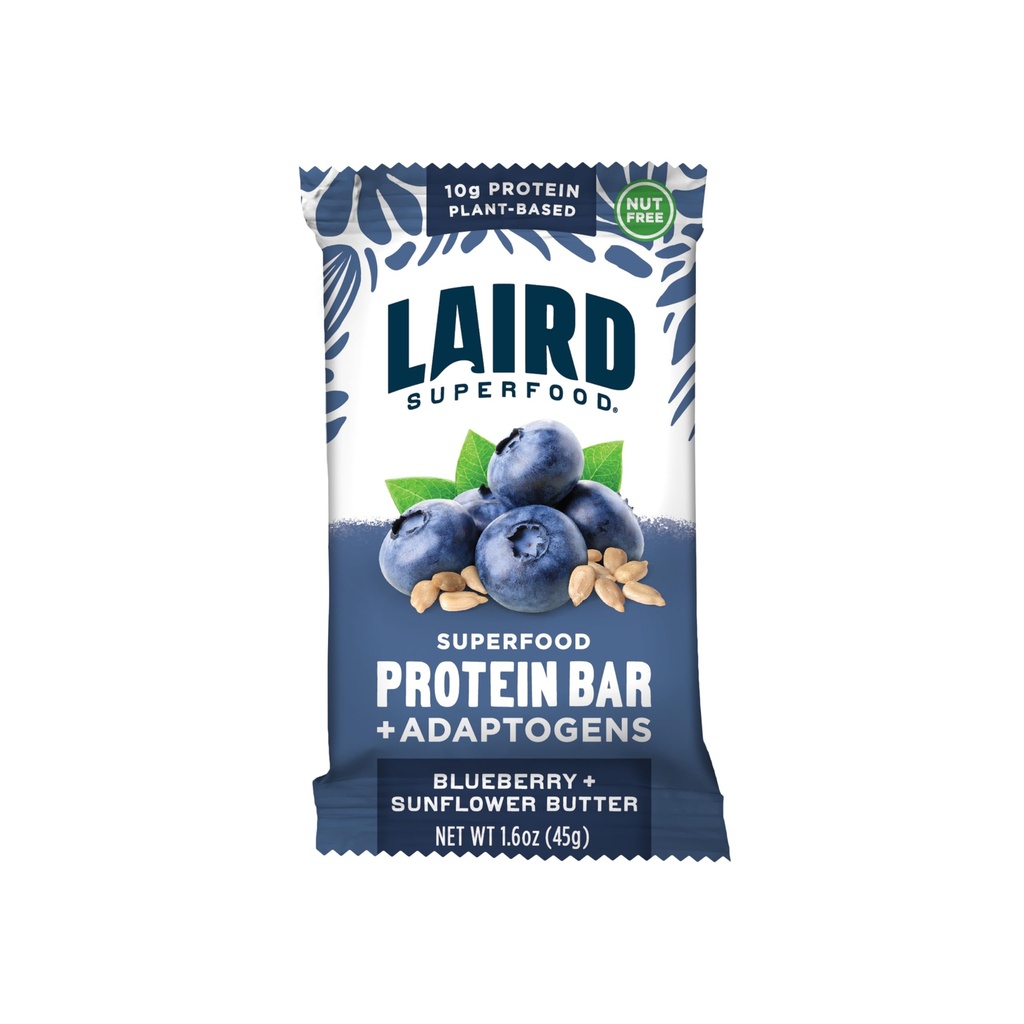 Laird Superfood Functional Protein Bars, Protein Bar, ale lepiej z Real Ingredients, Functional Mushrooms 10g Plant- Based Protein, 6g Fiber, Blueberry Sunflower Masło, 10 Hrabia (Opakowanie 1)