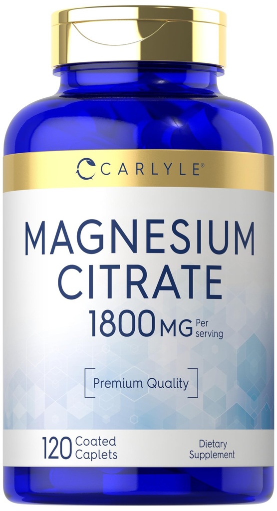 Carlyle Magnezu Citrate 124; 1,800mg Xia124; 120 Coated Cappets Xia124; Vegetarian, Non-GMO, and gluten Free Supplement