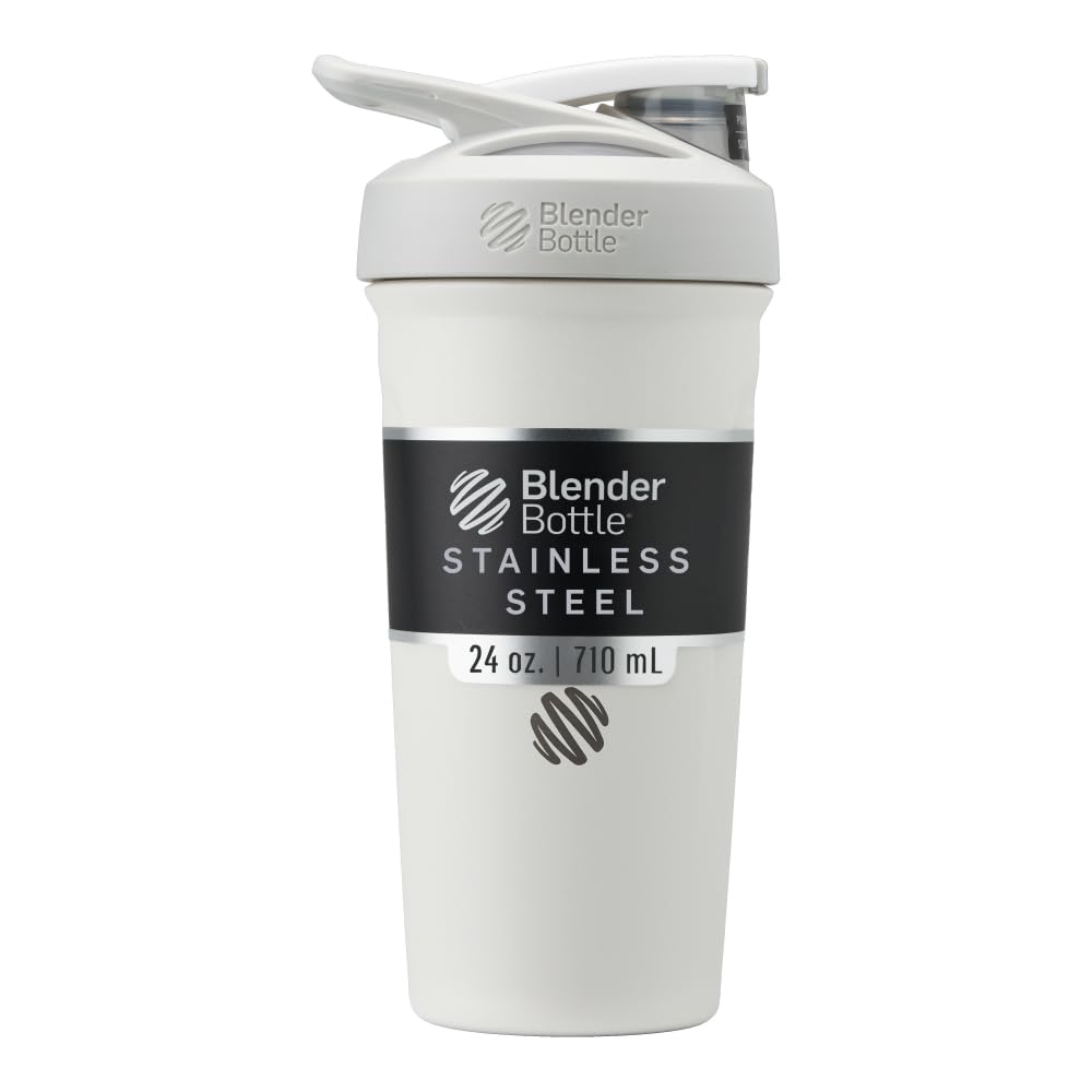 Butelka BlenderBottle Strada Shaker Cup Izolowany Stal nierdzewna Butelka wodna z drucianą whisky, 24- unce, biały