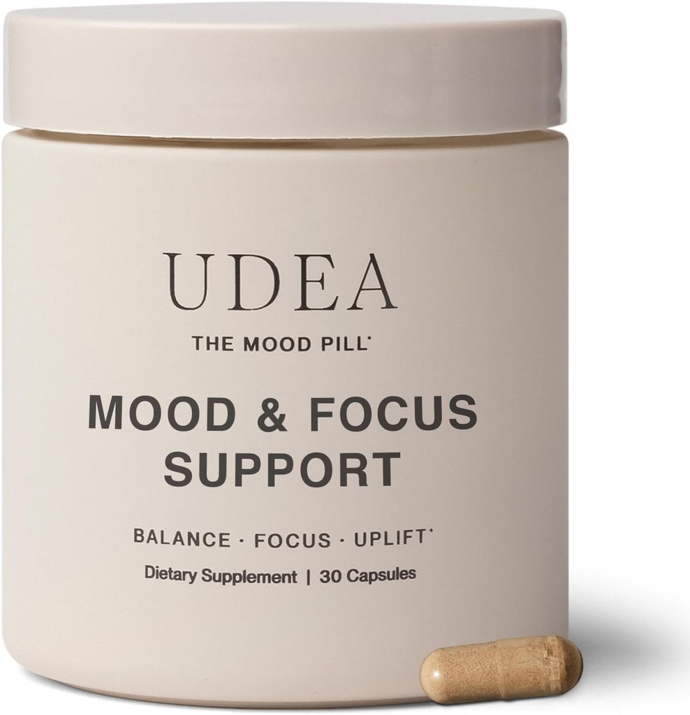 UDEA Wellness, Mood Pill 124; Adaptogenic Daily Mood Supplement Supplement for Stress, Cognitive Function, Focus & Balanced Energy British 124; Non-GMO, Gluten Free & Vegan Mood and Stress Supplements