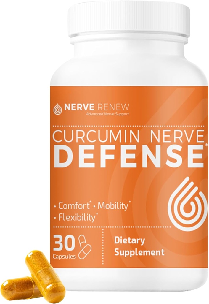 NERVE RENEW Curcumin Nerve Defense with Meriva Curcumin Phytosome for Complete Nerve Nourishment and Comfort - Optymalizowana kurkumina z Black Pepper Extract - 30 kapsułki