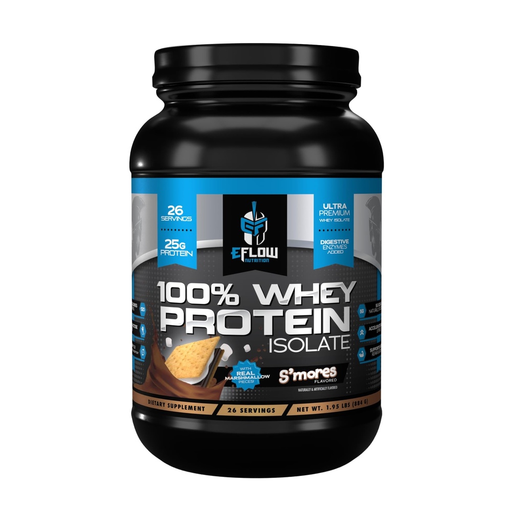 EFlow Nutrition 100% Isolate białka serwatki - Gluten & Lactose- Free Enzymy trawienne Dodano, Niskie węglowodany, Post Workout Shake, Szybkie trawienie do optymalnego odzyskiwania mięśni - S 'Mores (26 Służenia)